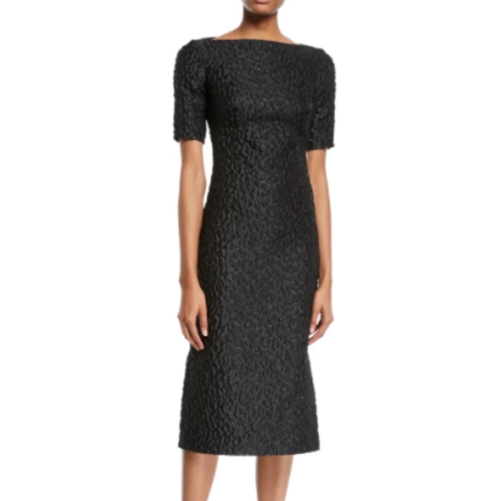 BRANDON MAXWELL Short Sleeve Leopard Jacquard Midi Sheath Cocktail Dress Size 2